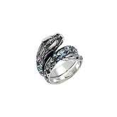 Balinese Sterling Silver Dragon Ring With Abalone Shell Inlay And Oxidized Detailing